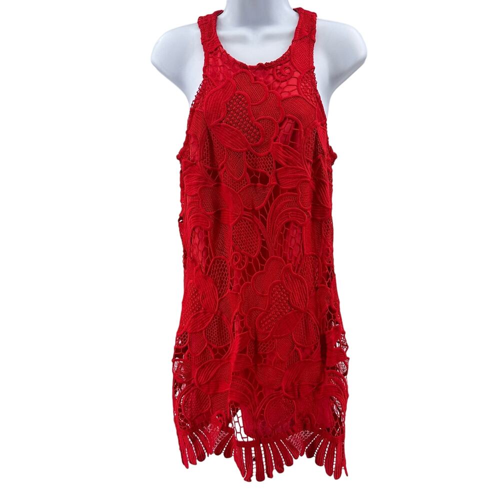 Lovers And Friends Red Lace Tank Dress Juniors Small Sleeveless Lined Mini Zip